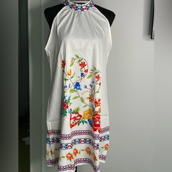 Vintage Floral Print Dress, Casual Tie Back Sleeveless Dress, - Picture 3 of 8